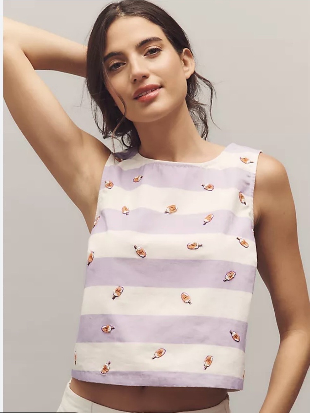 Maeve Icon Ice Cream Pop Embroidered Cropped Top